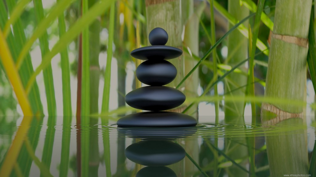 Zen stones and bamboo reflection